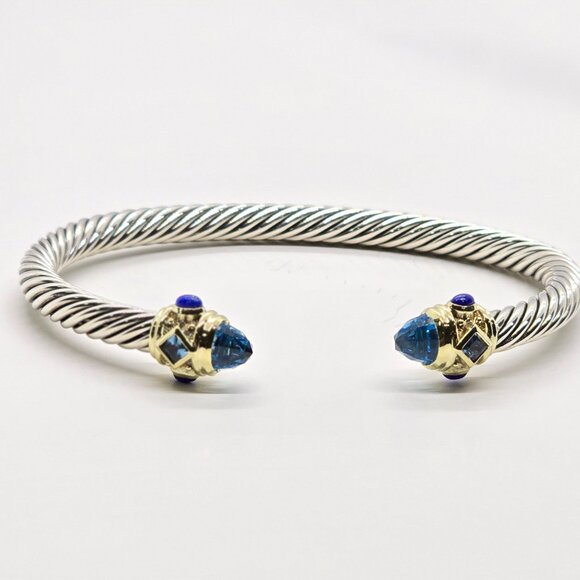David Yurman Renaissance 5 mm Cable Blue topaz 14 K yellow gold and Silver SMALL - Picture 4 of 8